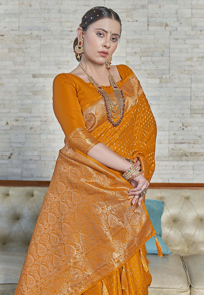Mustard Banarasi Katan Silk Zari Woven Saree
