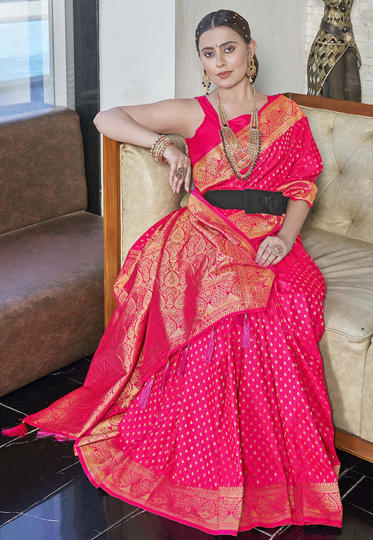 Hot Pink Banarasi Katan Silk Zari Woven Saree