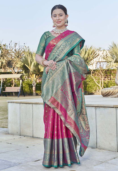 Pink Kanchipuram Tissue Silk Traditional Zari Woven Saree