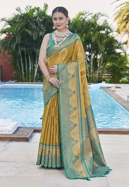 Gold Pure Tissue Zari Woven Saree
