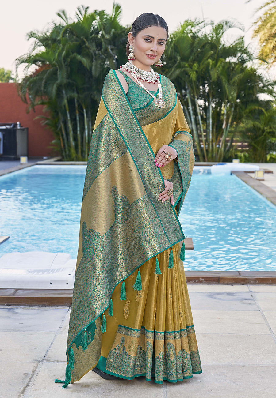 Gold Pure Tissue Zari Woven Saree