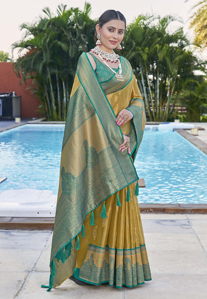 Gold Pure Tissue Zari Woven Saree
