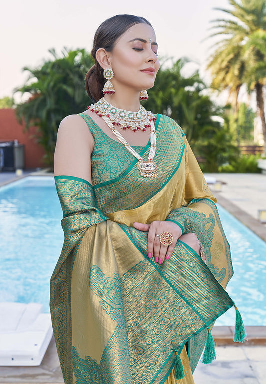 Gold Pure Tissue Zari Woven Saree