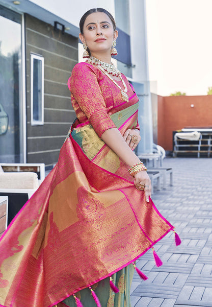 Grey Pure Tissue Zari Woven Saree