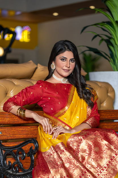 Squash Yellow Banarasi Tissue Silk Saree