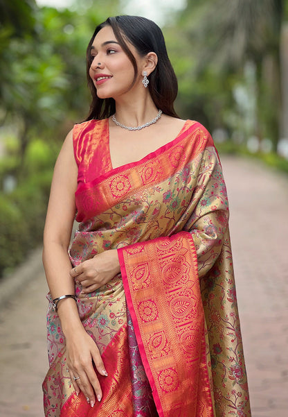 Pink Original Dharmavaram Silk Traditional Zari Woven Saree