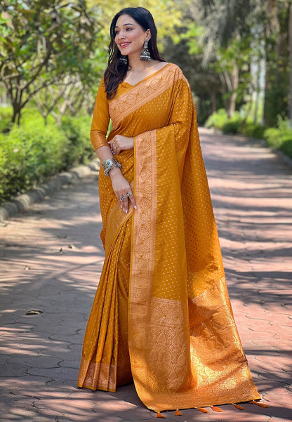 Mustard Banarasi Katan Silk Zari Woven Saree