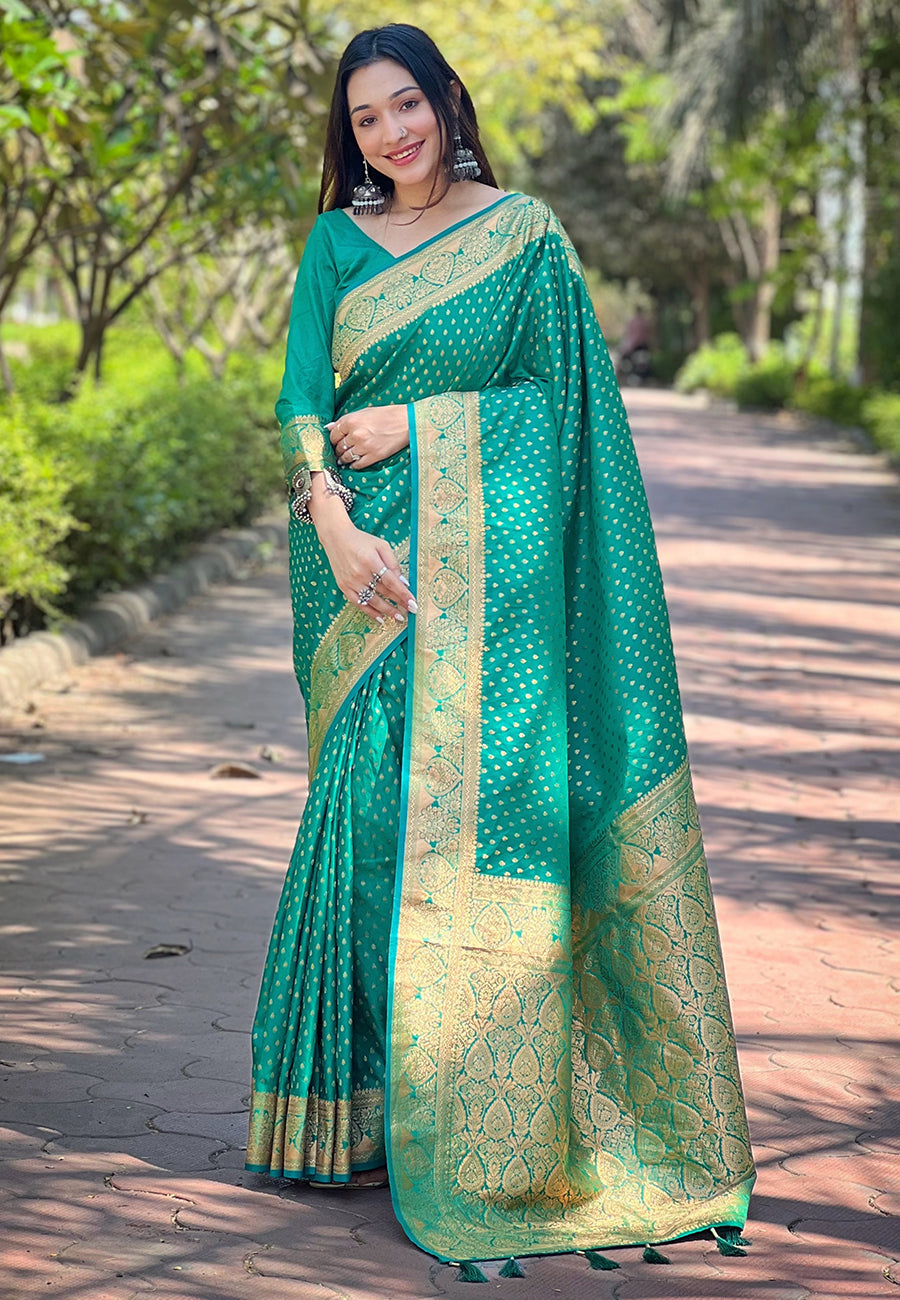 Green Banarasi Katan Silk Zari Woven Saree