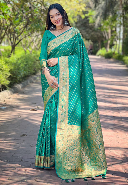 Green Banarasi Katan Silk Zari Woven Saree