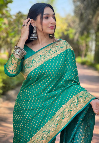 Green Banarasi Katan Silk Zari Woven Saree