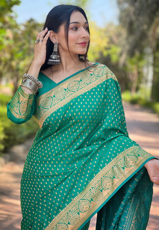 Green Banarasi Katan Silk Zari Woven Saree