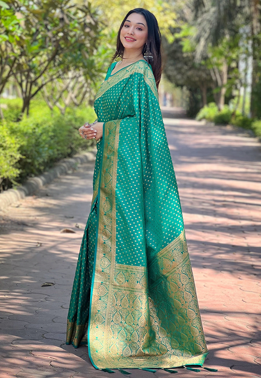 Green Banarasi Katan Silk Zari Woven Saree