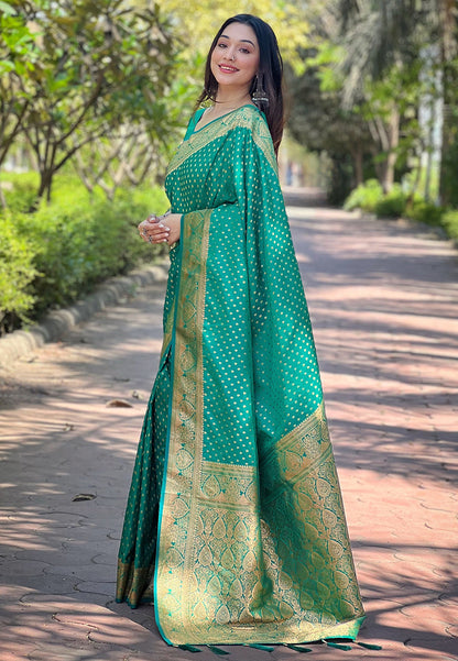 Green Banarasi Katan Silk Zari Woven Saree