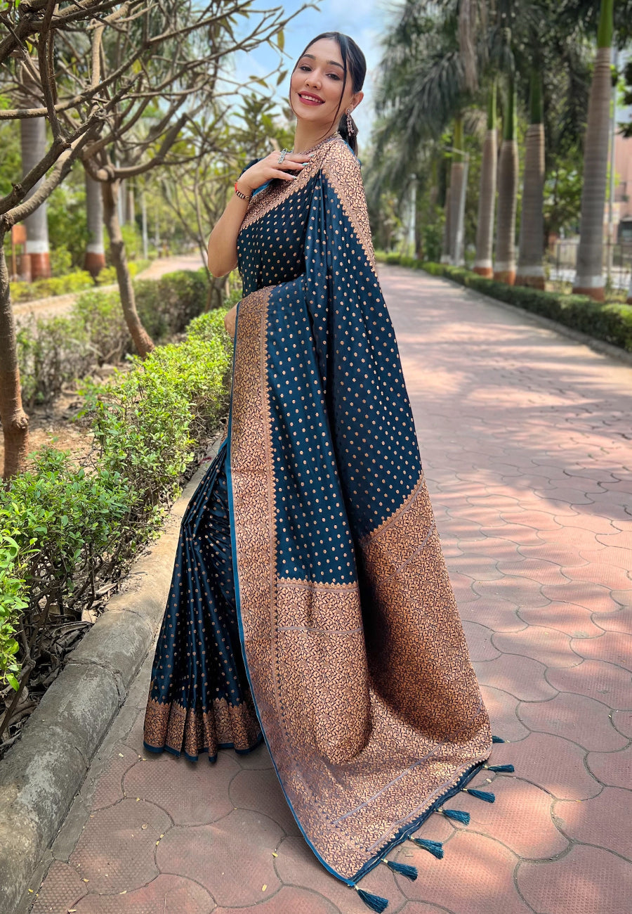 Deep Blue Banarasi Katan Silk Zari Woven Saree