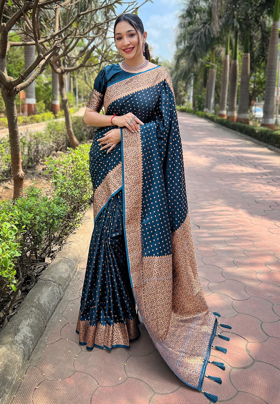 Deep Blue Banarasi Katan Silk Zari Woven Saree