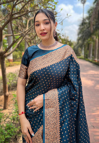 Deep Blue Banarasi Katan Silk Zari Woven Saree