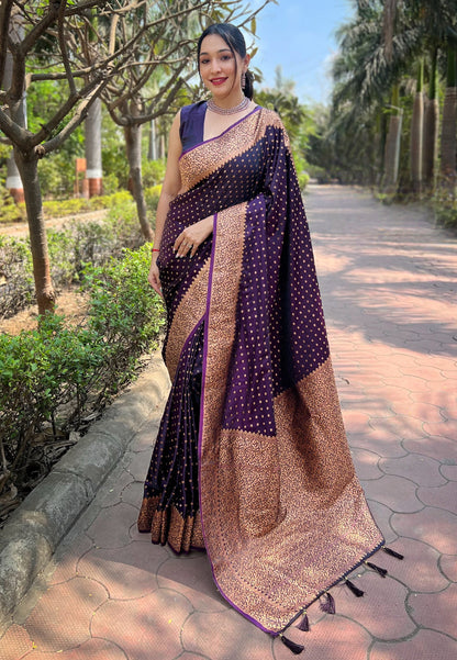 Wine Banarasi Katan Silk Zari Woven Saree