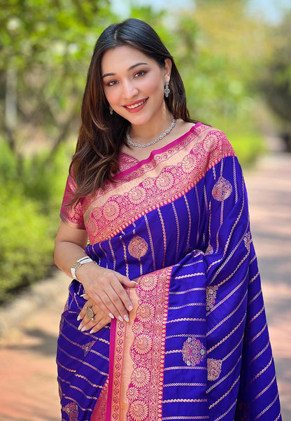Violet Soft Silk Contrast Zari Woven Saree