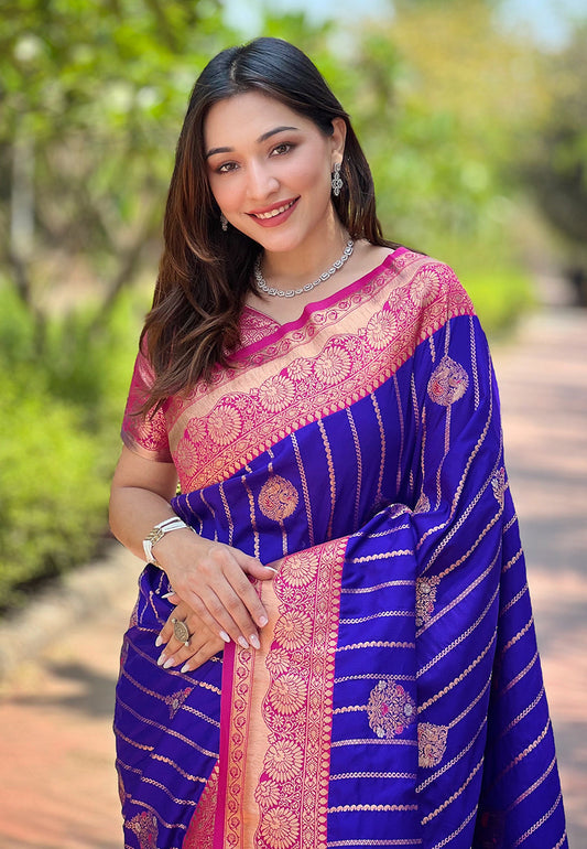 Violet Soft Silk Contrast Zari Woven Saree