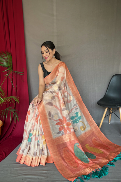 Peach Chanderi Silk Digital Print Saree