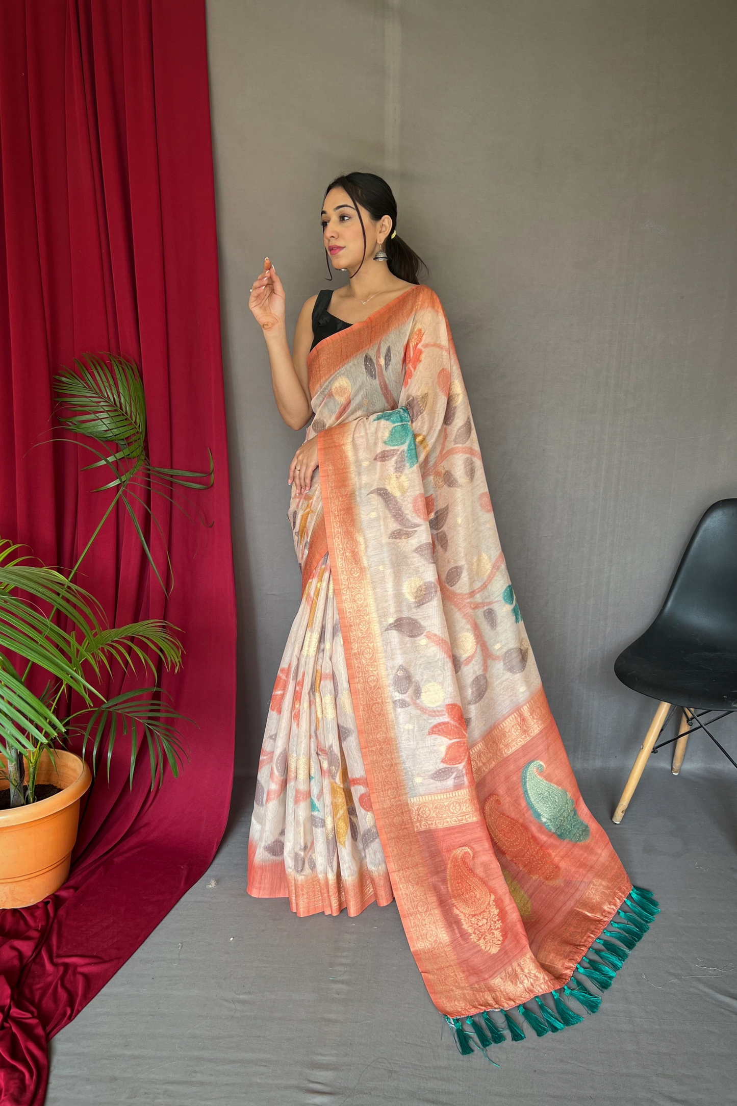 Peach Chanderi Silk Digital Print Saree