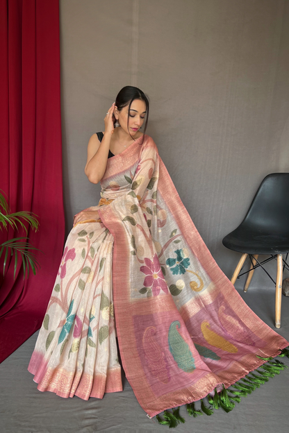 Pink Chanderi Silk Digital Print Saree