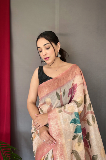 Pink Chanderi Silk Digital Print Saree