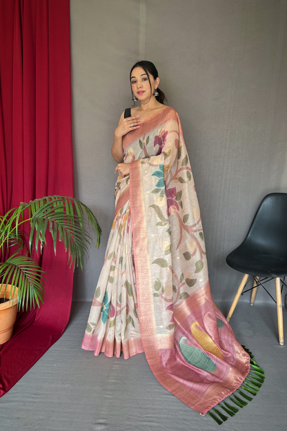 Pink Chanderi Silk Digital Print Saree