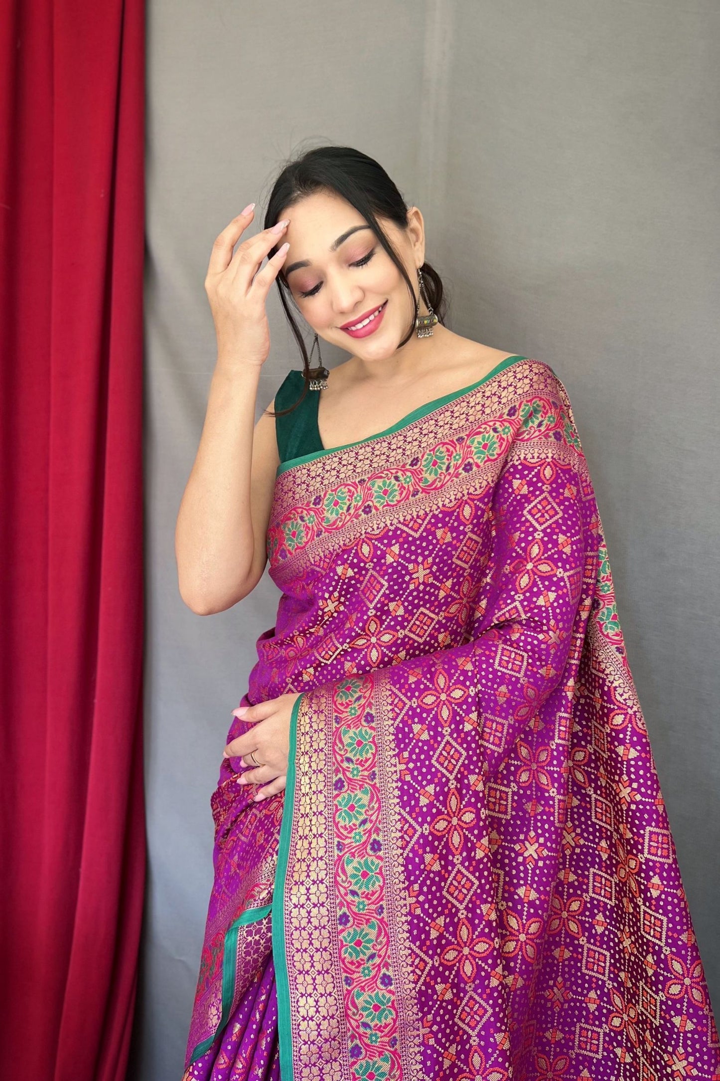 Purple Patola Silk Saree with Flower Patola Fusion