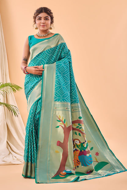 Rama Bandhani Weaving Paithani Silk Saree