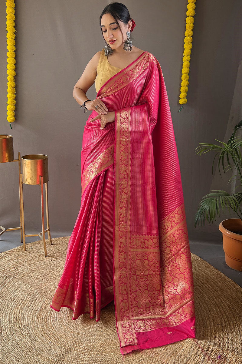 Amaranth Pink Banarasi Silk Saree