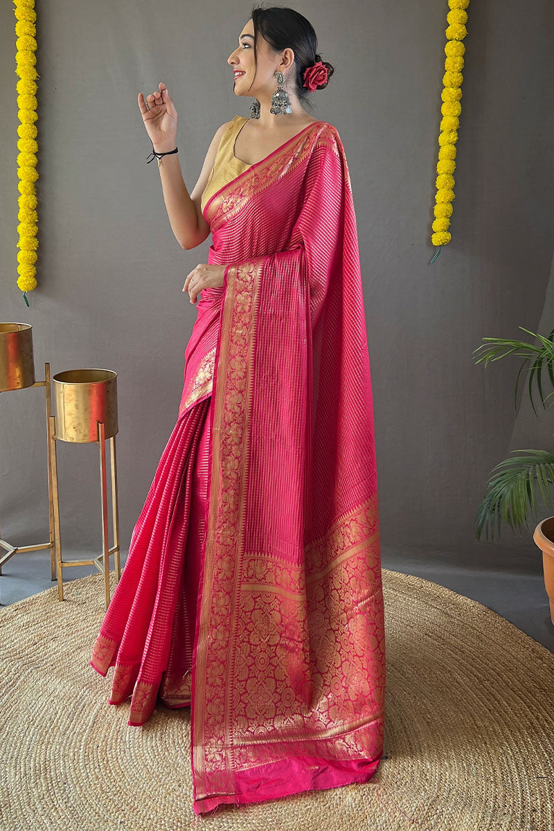 Amaranth Pink Banarasi Silk Saree