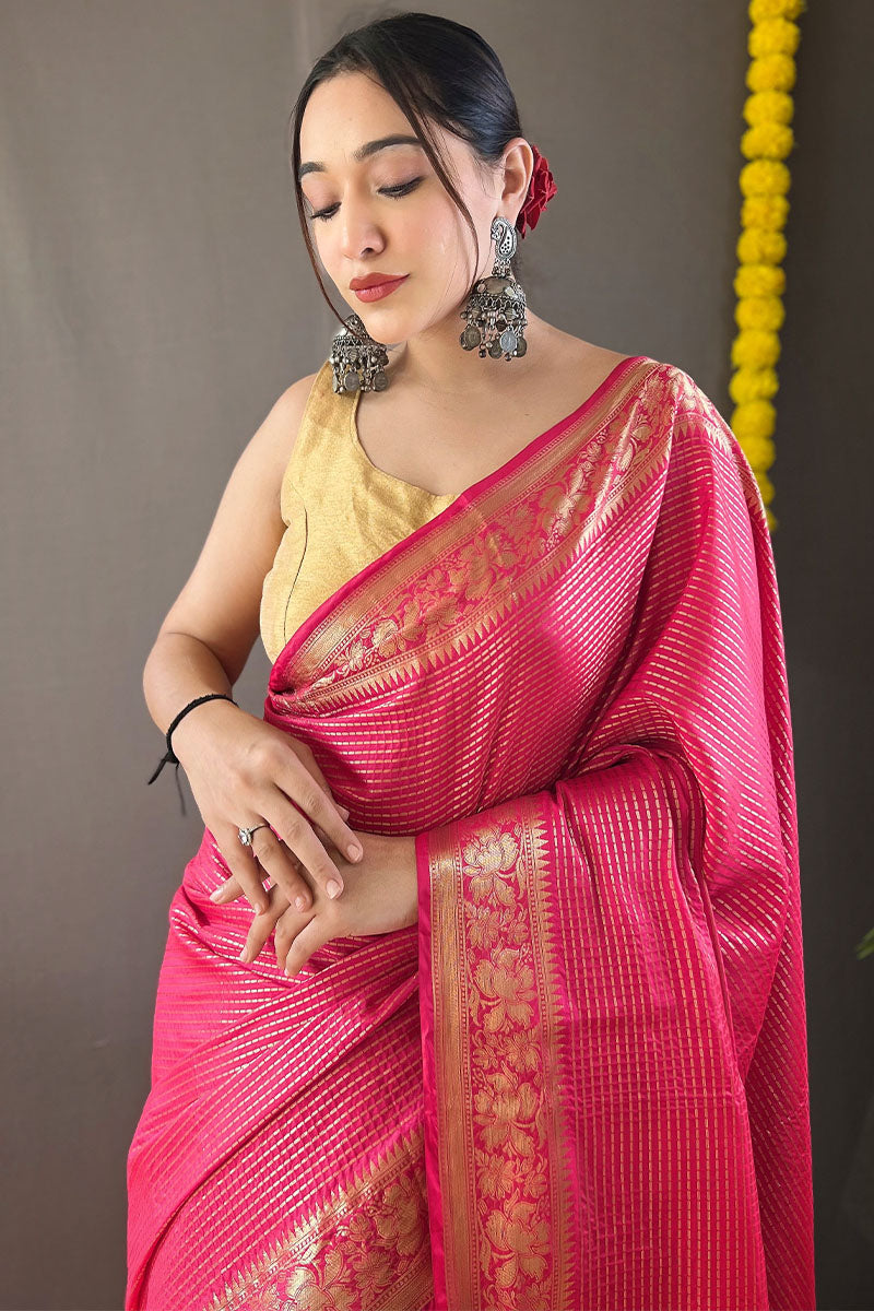 Amaranth Pink Banarasi Silk Saree