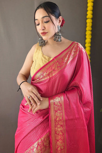Amaranth Pink Banarasi Silk Saree