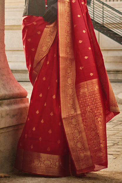 Brick Red Zari Woven Banarasi Silk Saree