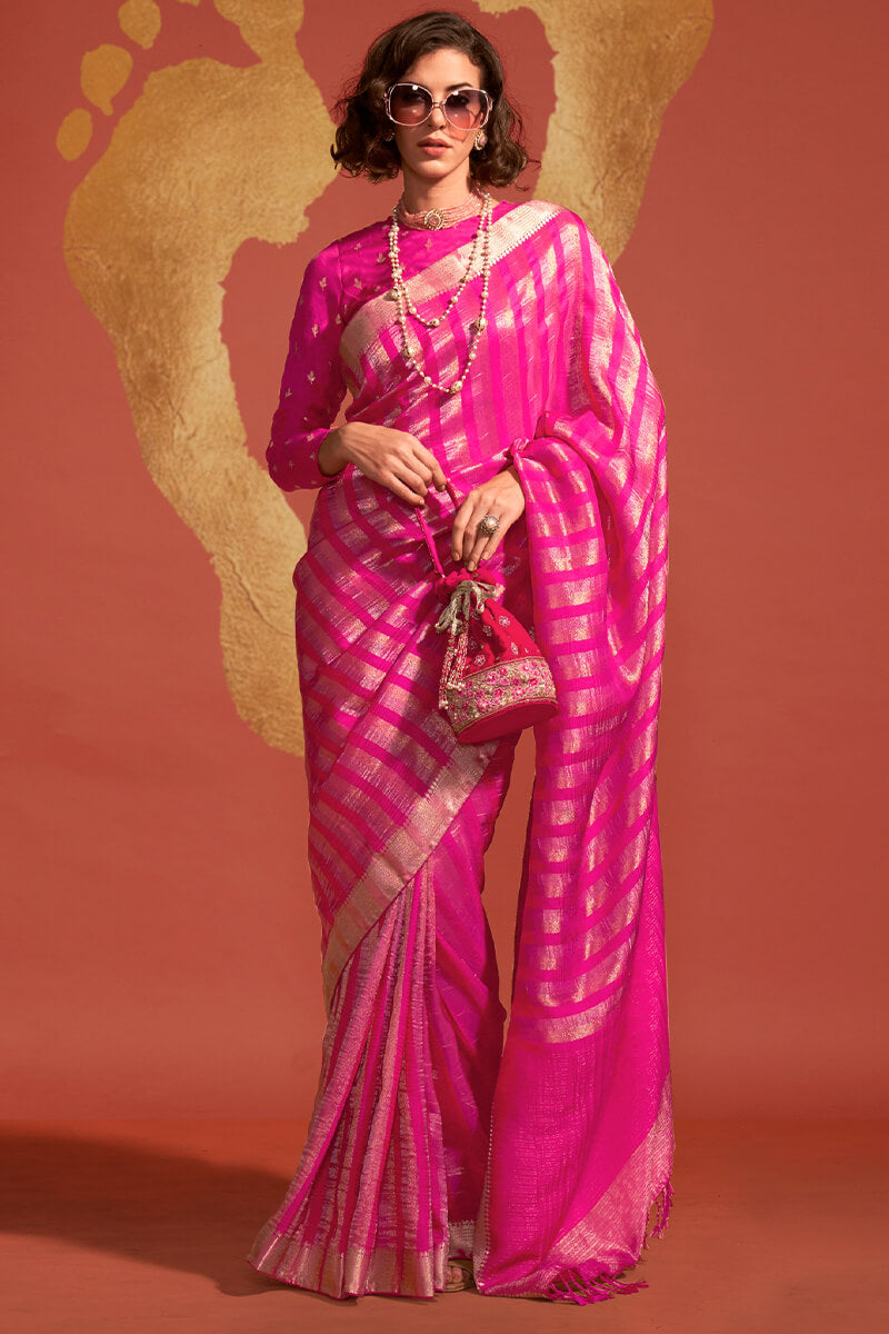 Brilliant Rose Pink Banarasi Silk Saree