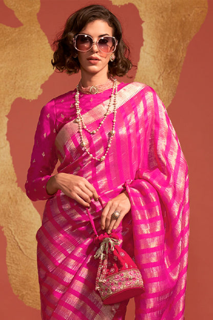 Brilliant Rose Pink Banarasi Silk Saree