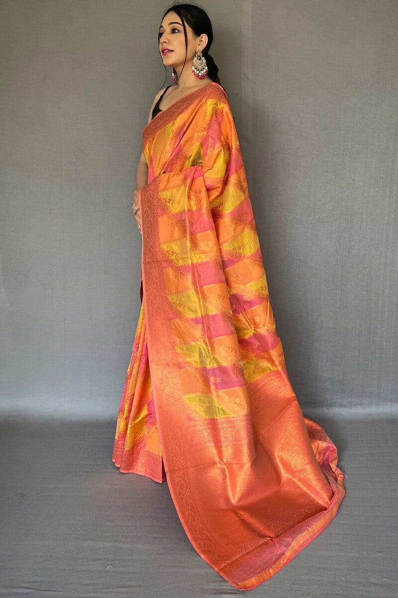Brink Pink Banarasi Tissue Silk Saree