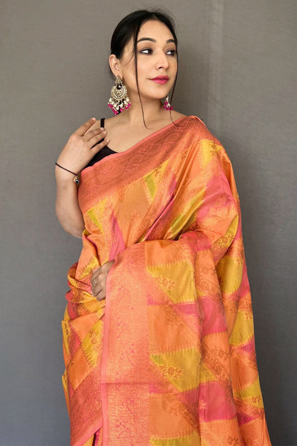 Brink Pink Banarasi Tissue Silk Saree