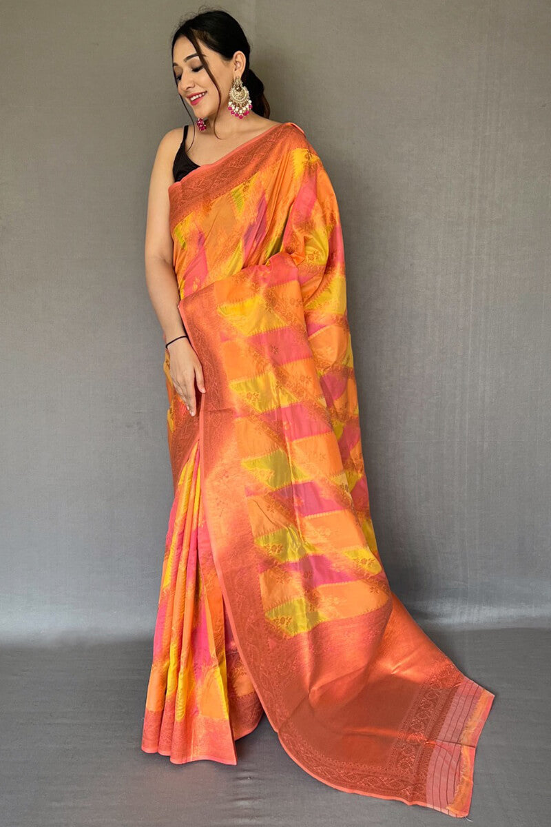 Brink Pink Banarasi Tissue Silk Saree