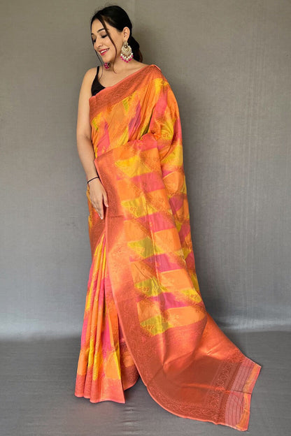 Brink Pink Banarasi Tissue Silk Saree