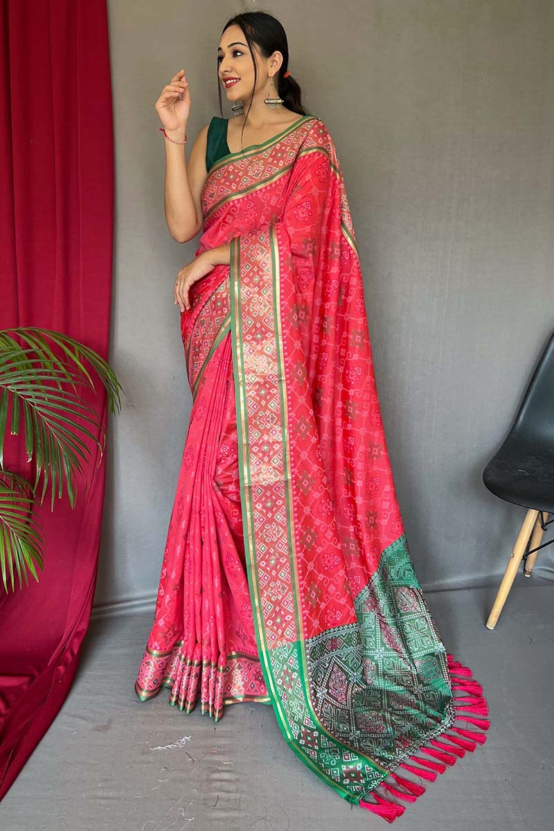 Brink Pink Patola Silk Saree
