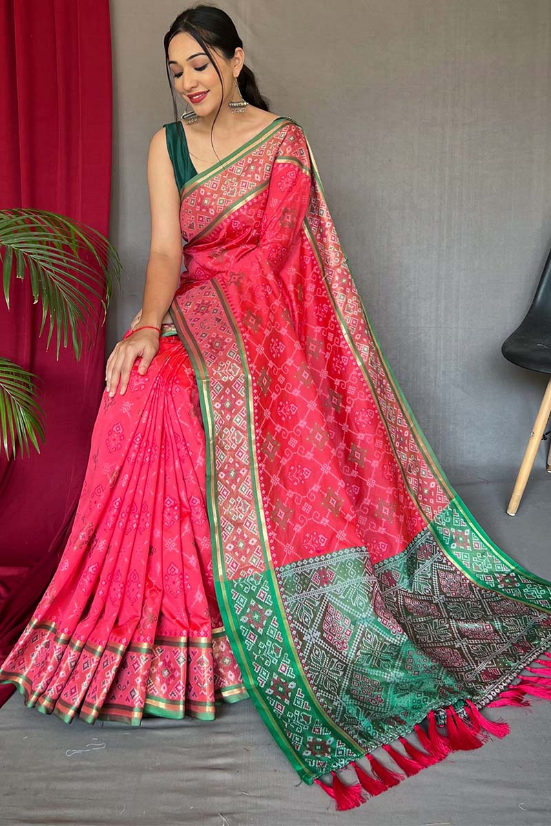 Brink Pink Patola Silk Saree