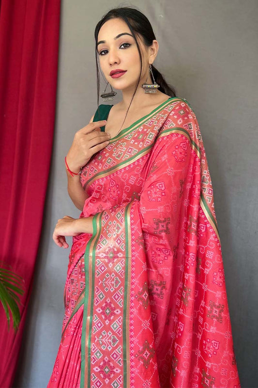 Brink Pink Patola Silk Saree