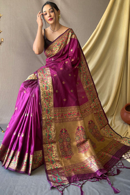 Byzantium Purple Zari Woven Paithani Silk Saree