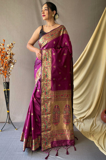 Byzantium Purple Zari Woven Paithani Silk Saree