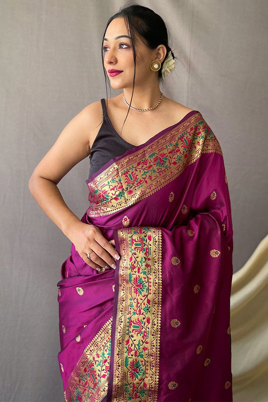 Byzantium Purple Zari Woven Paithani Silk Saree