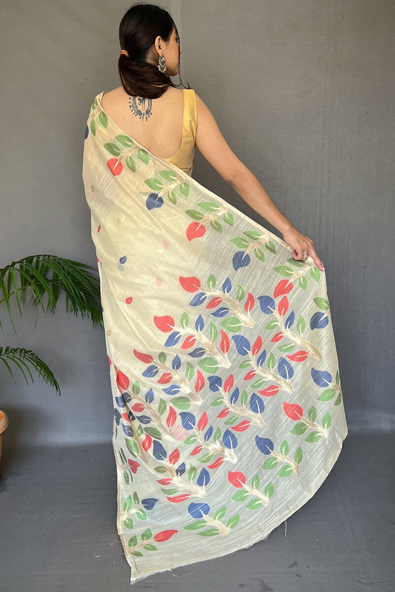 Cashmere Beige Linen Silk Saree