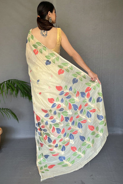 Cashmere Beige Linen Silk Saree