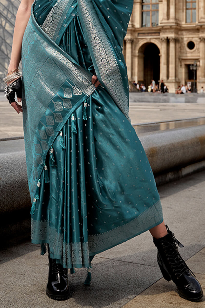 Chathams Blue Zari Woven Banarasi Satin Silk Saree